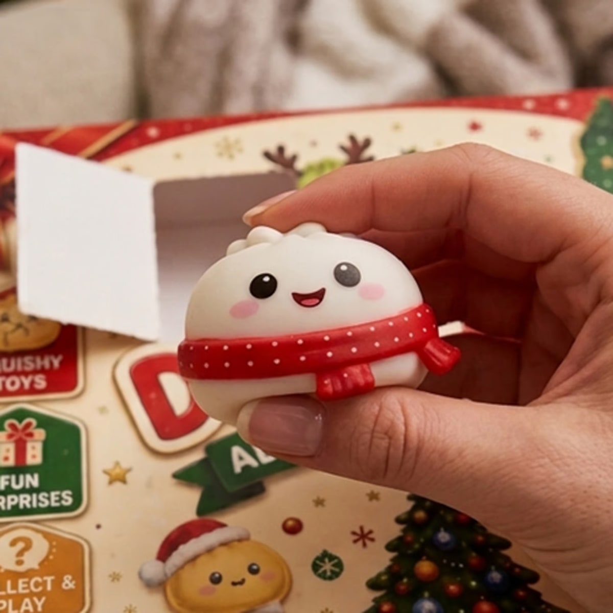 Squishy-dumpling voor de kalender gehouden