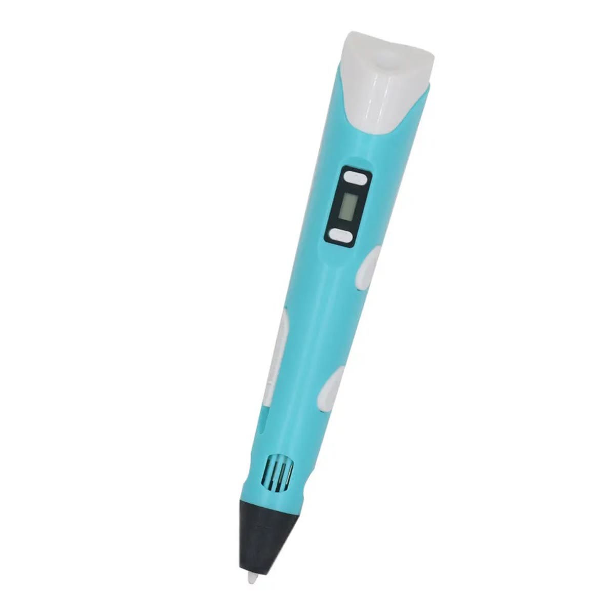 De 3D pen los: blauw met witte vlakken, lcd-scherm en twee knoppen aan de bovenkant
