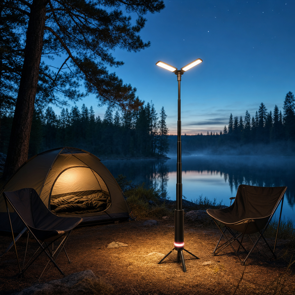 Rover campinglamp verlicht de camping 's nachts