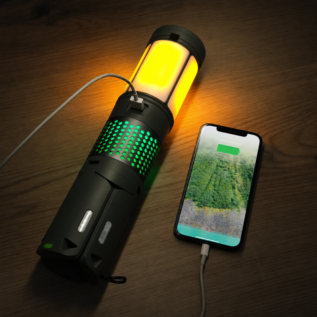 Campinglamp laadt telefoon op als powerbank