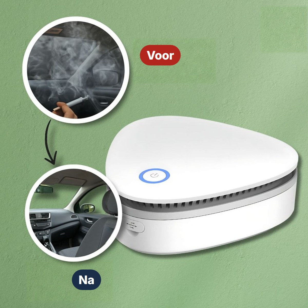 Voor en na: rooklucht in de auto