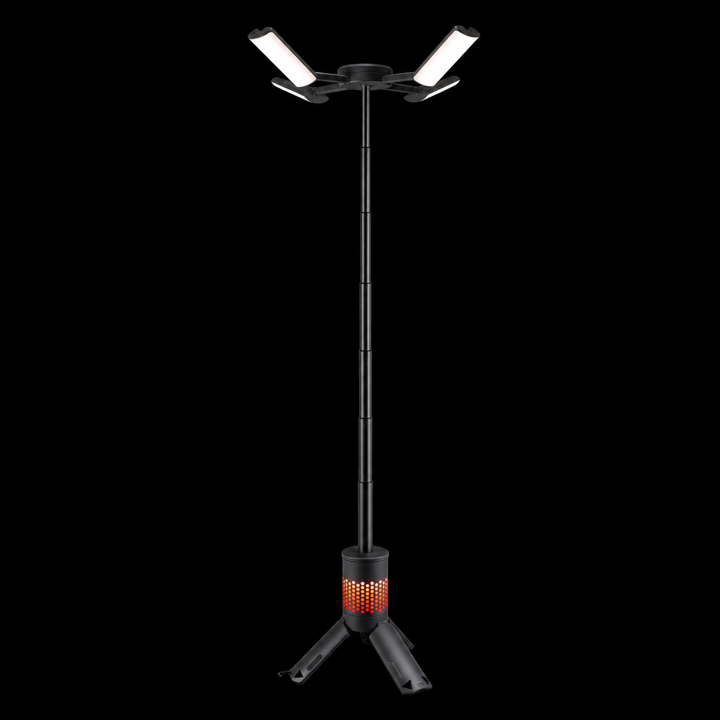 Uitschuifbare campinglamp op statief met LED-panelen