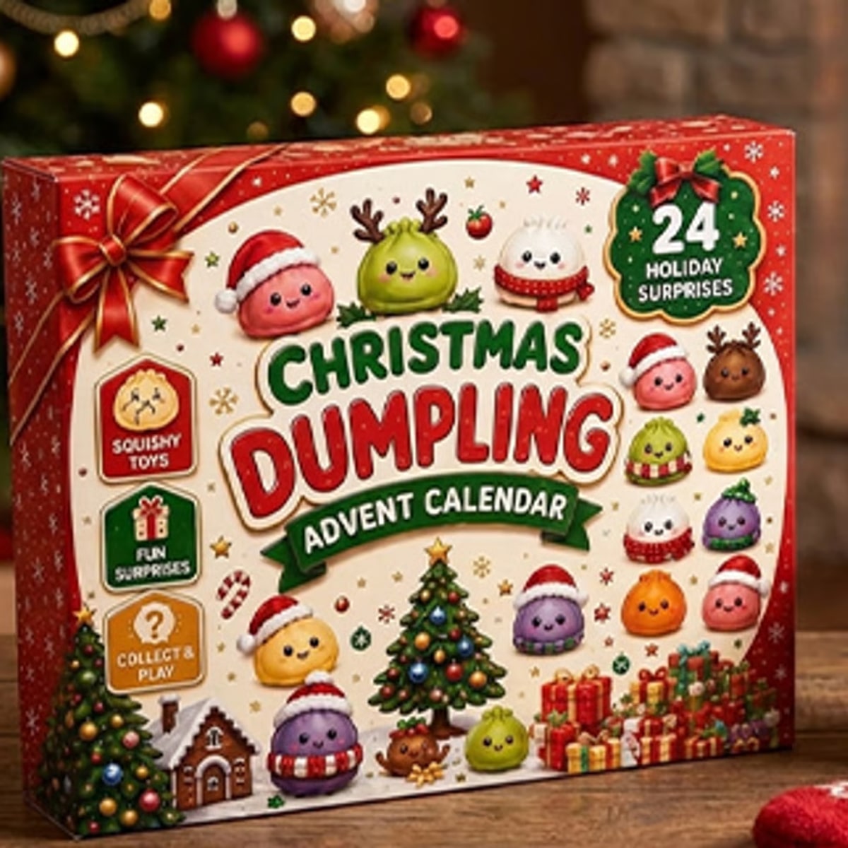 De adventskalender op tafel voor de open haard