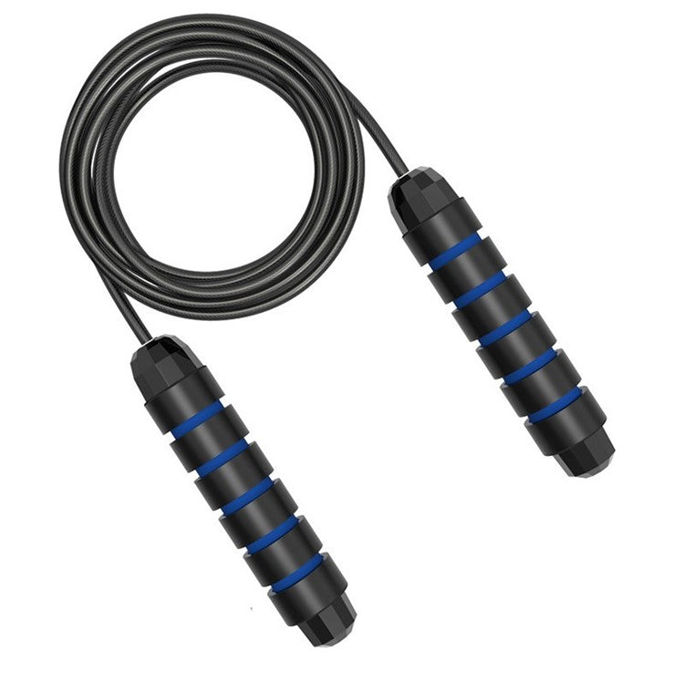 Springtouw met zwarte schuimhandvatten met blauwe strepen