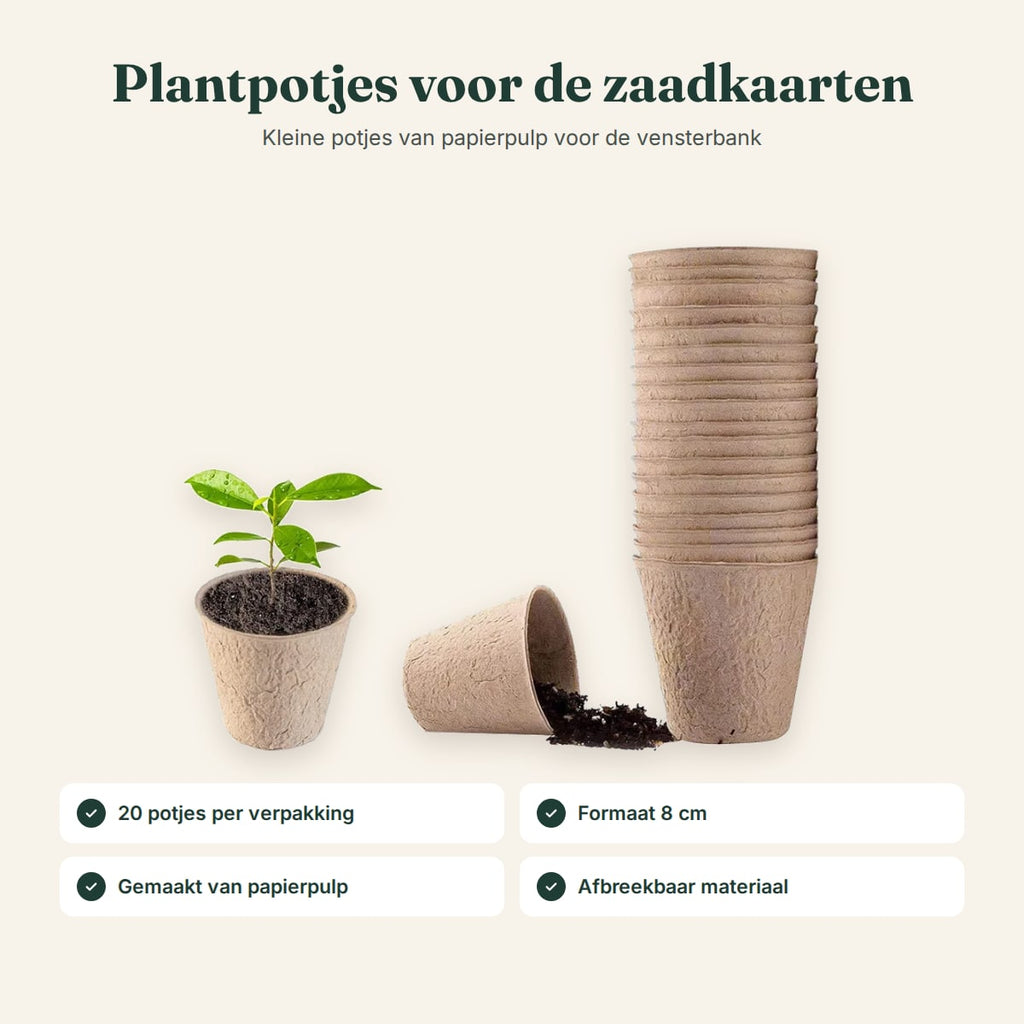20 plantpotjes van papierpulp, formaat 8 cm