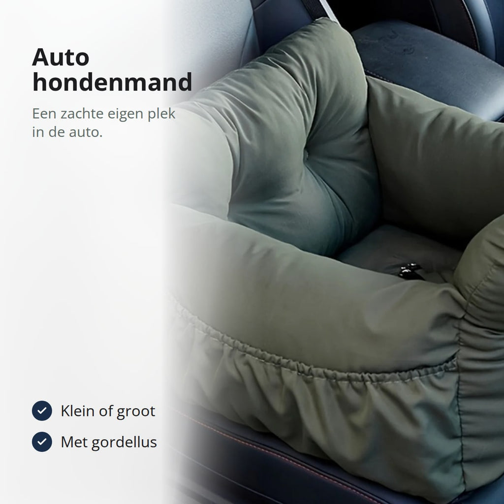 Auto hondenmand in groen op een autostoel