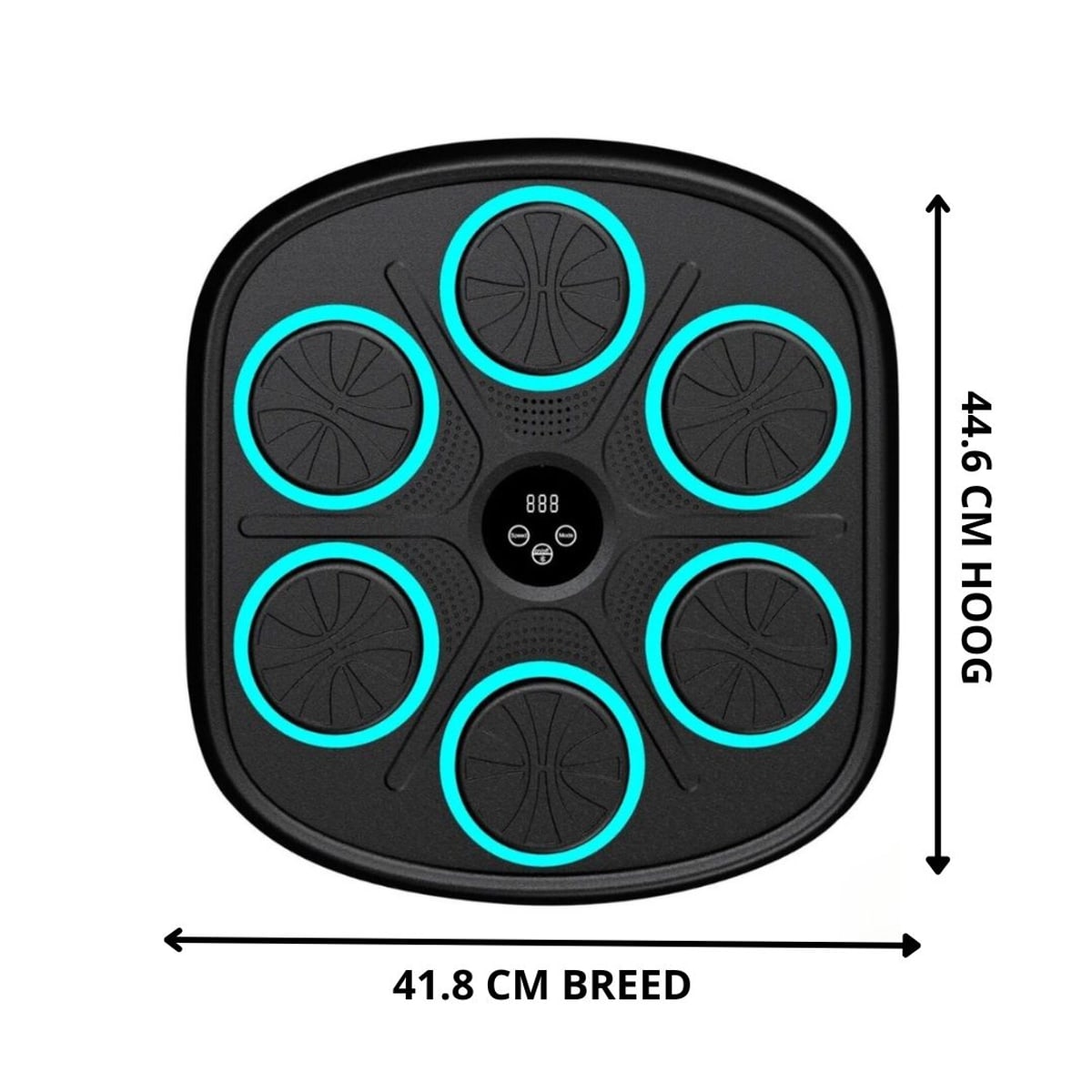 Afmetingen van de boksmachine: 44,6 cm hoog en 41,8 cm breed