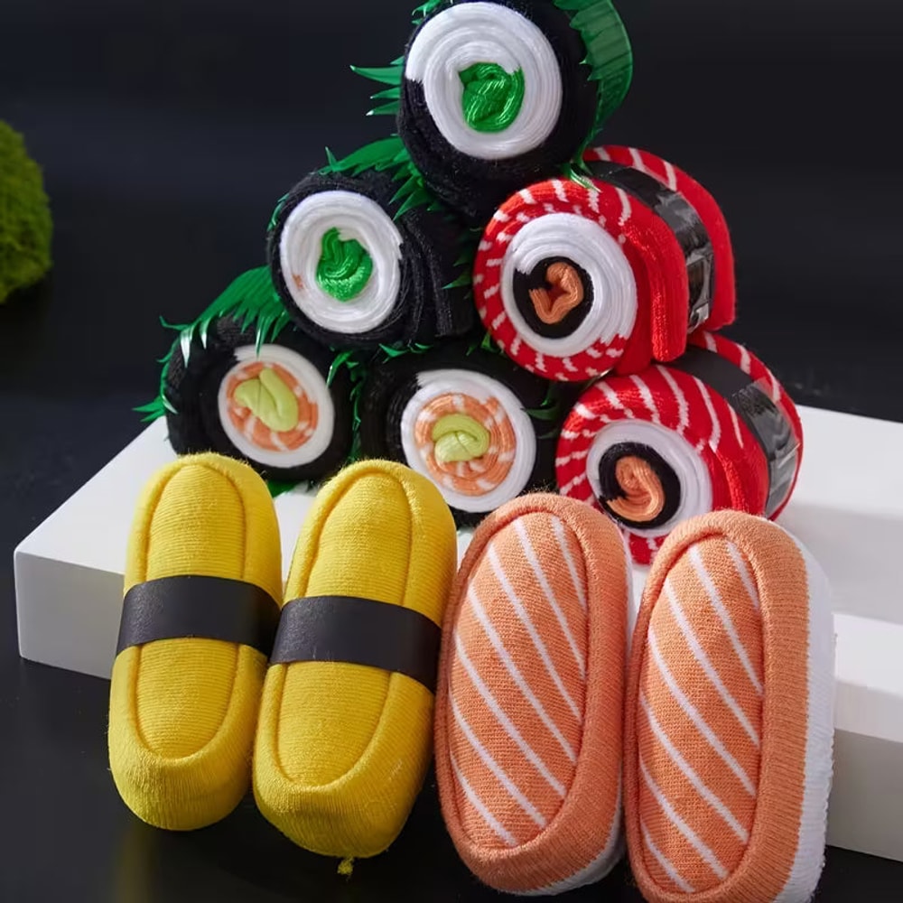 Sushi sokken gestapeld als een sushischaal