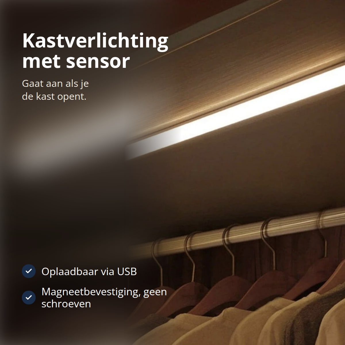 Kastverlichting met bewegingssensor, oplaadbare ledstrip met magneetbevestiging