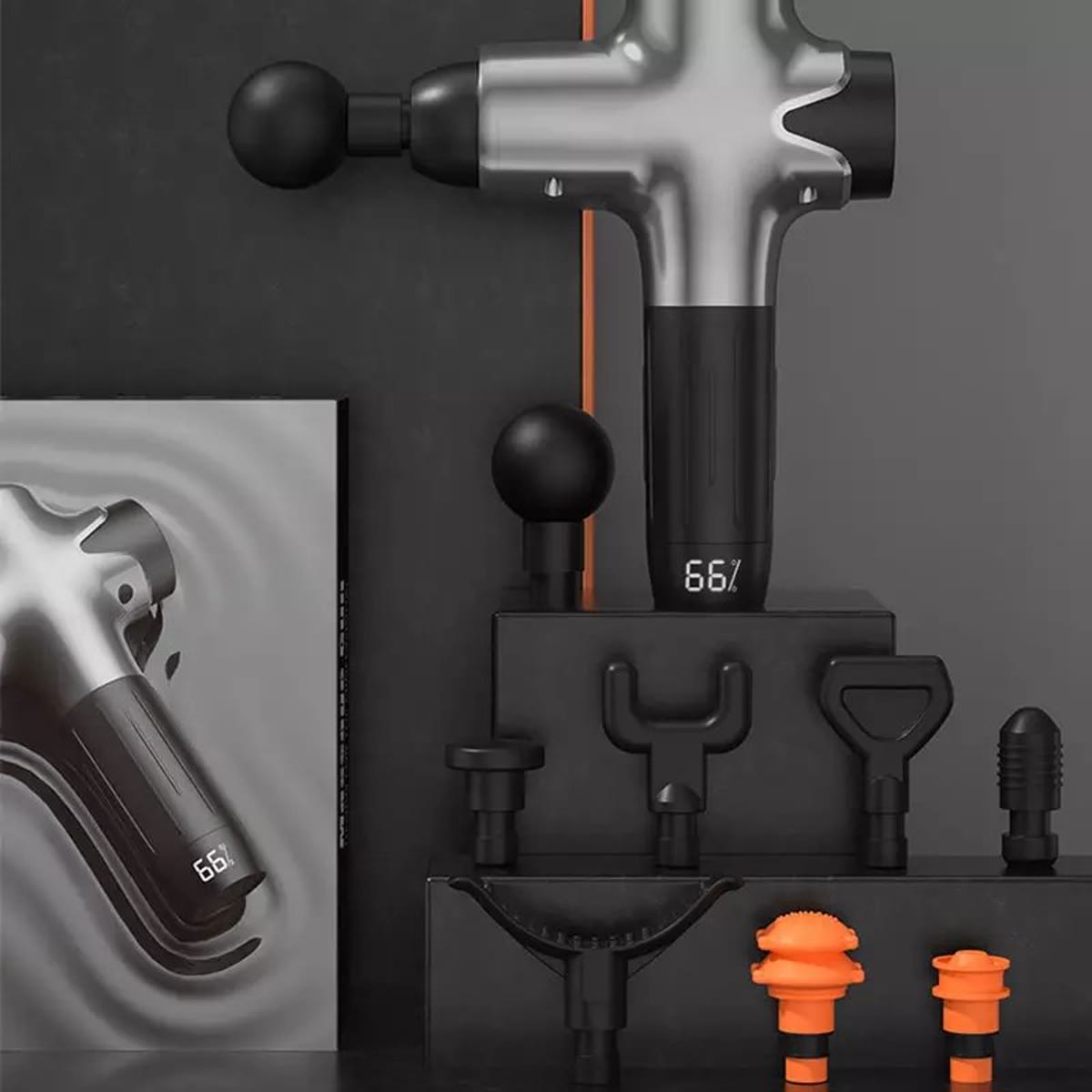 Massage gun met lcd-display en 8 massagekoppen – Zwart