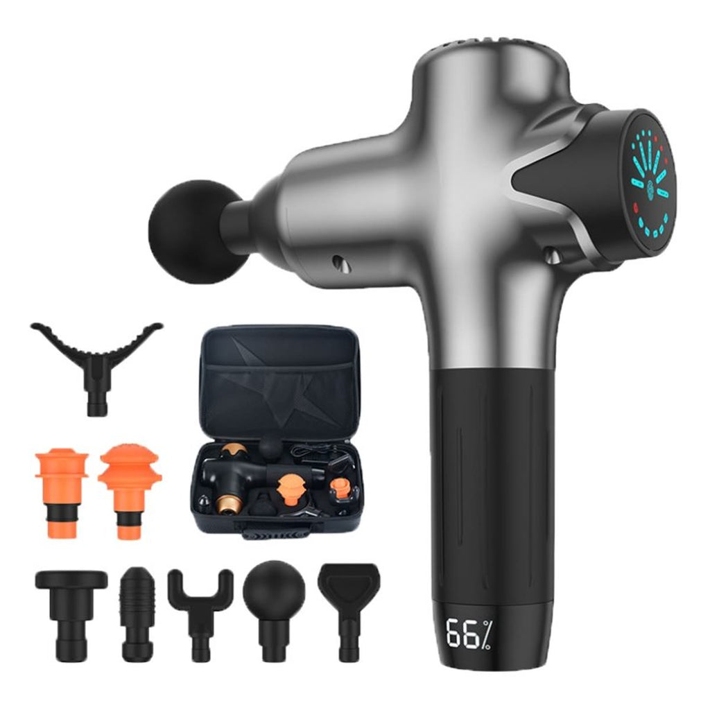 Massage gun met lcd-display en 8 massagekoppen – Zilver