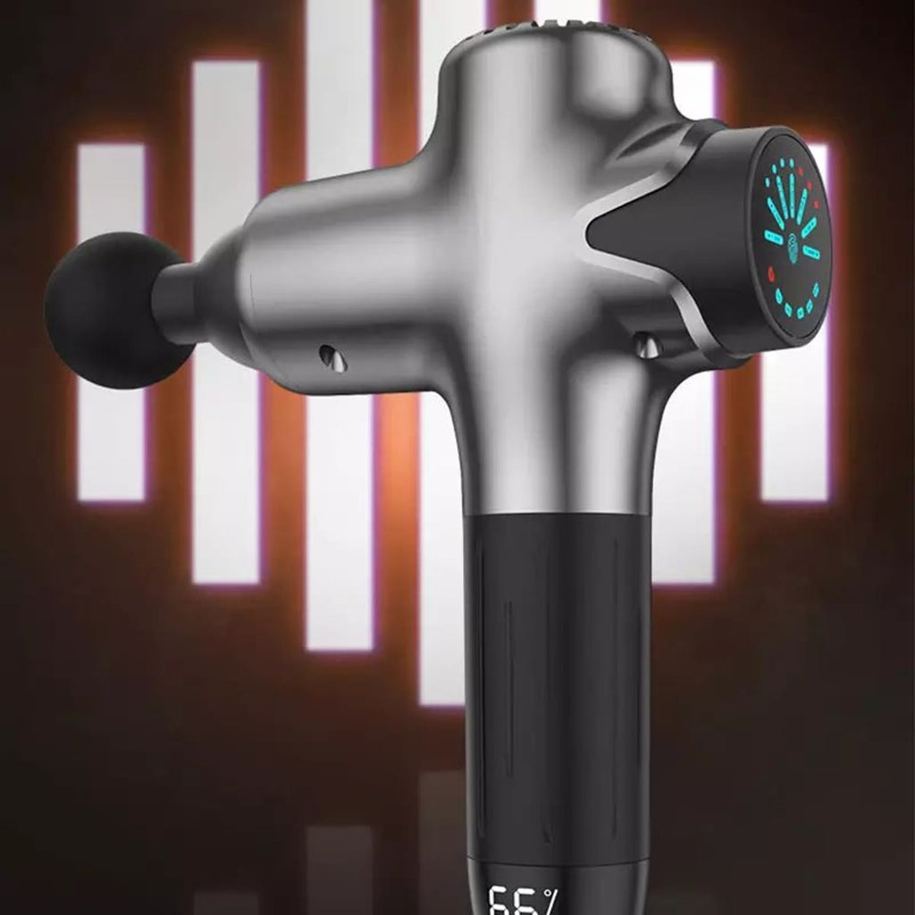 Massage gun met lcd-display en 8 massagekoppen – Zilver
