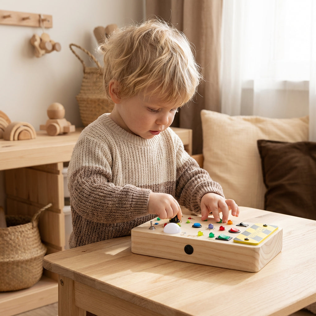 Barn leker med Montessori sensorikbrett