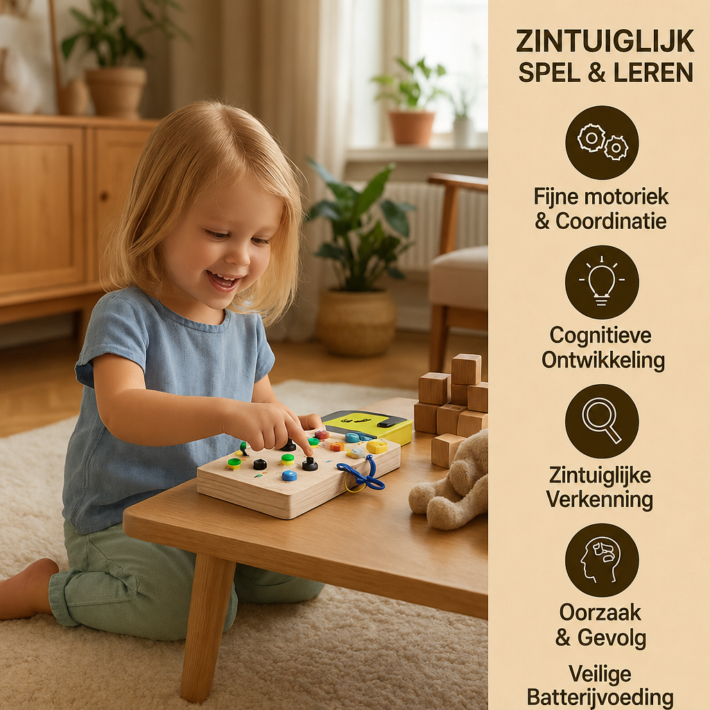 Montessori Sensorisch Houten Bord met Licht en Schakelaars