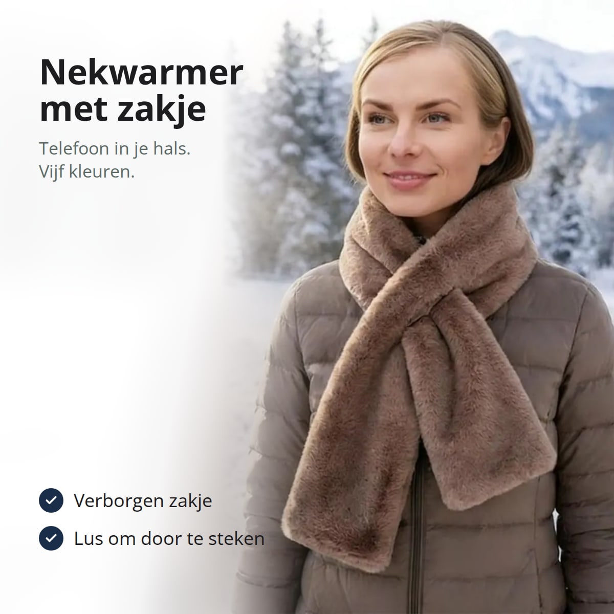 Nekwarmer van imitatiebont met verborgen zakje voor telefoon en sleutels