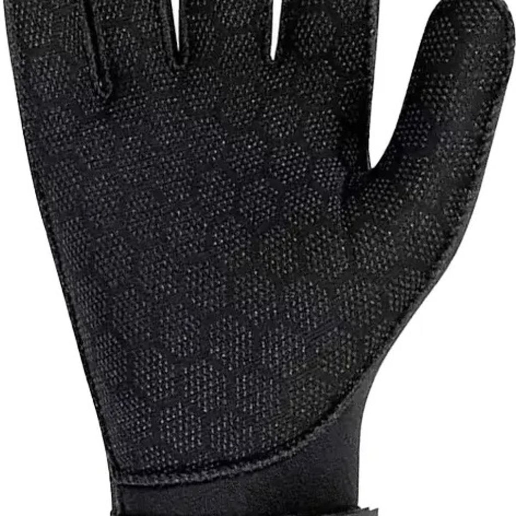 Neopreen handschoen van 3 mm van de handpalmkant gezien, met zeshoekpatroon en klittenband bij de pols