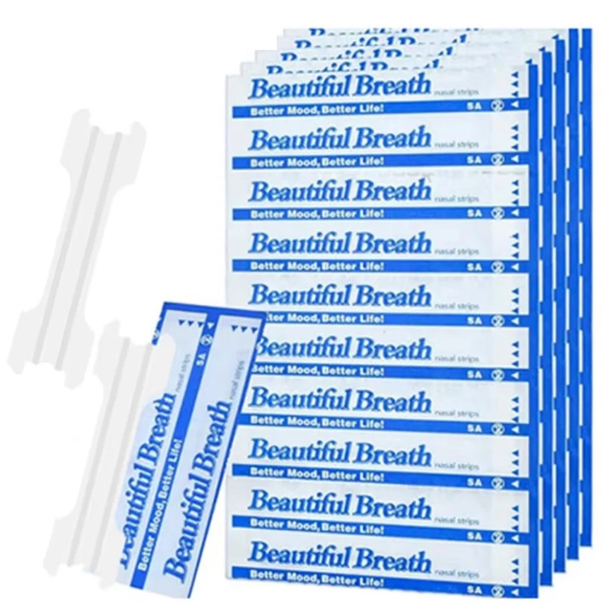 Stapel verpakte neusstrips met twee losse transparante strips