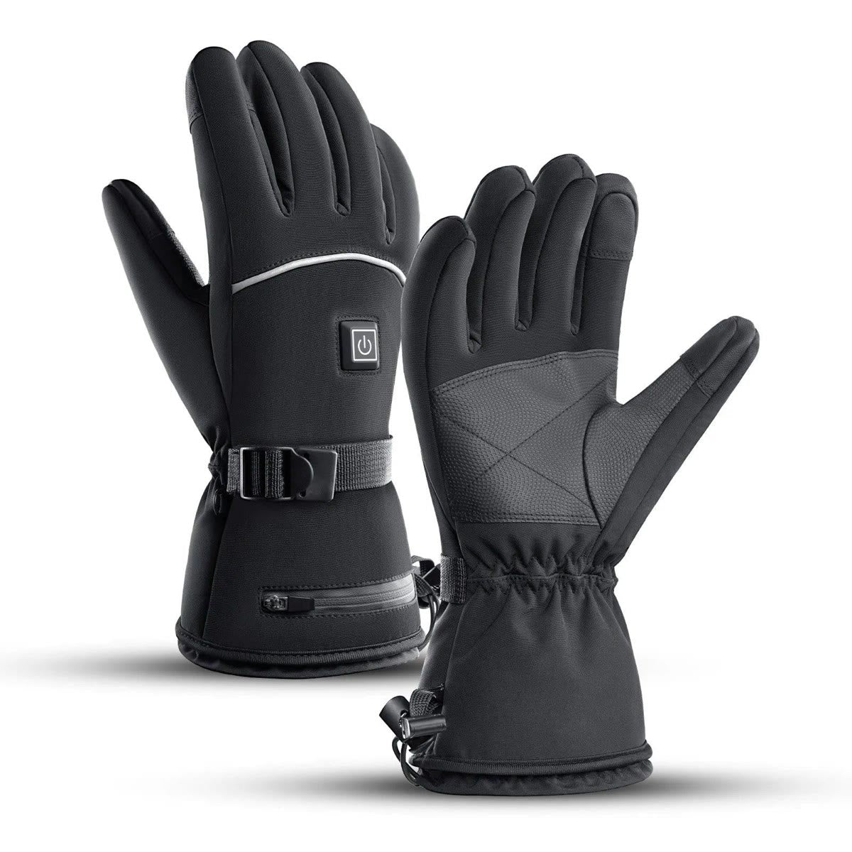 De zwarte verwarmde handschoenen met reflecterende streep en band, op een witte achtergrond